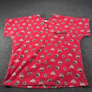 Scrub Dudz Ohio State Buckeyes NCAA V-Neck Scrub Top Red Large Faded